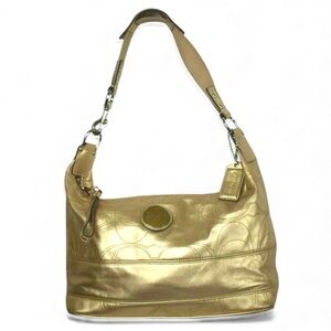 Coach Shoulder Bag Purse Tote Hobo y2k Zip Top 18882 Signature Stitch Gold